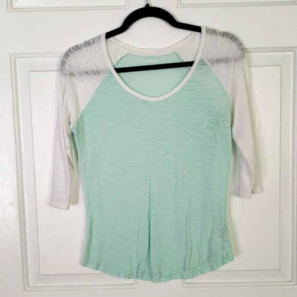 Express 3/4 sleeve baseball style,  mint green and white,  size small - Picture 1 of 4